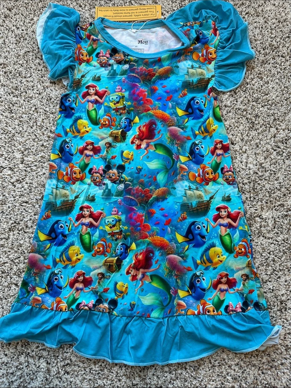 Disney Undersea Characters Girls' Blue Bamboo Nightgown - Ariel & Friends